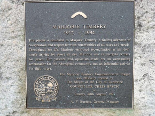 Marjorie Timbery 1912-1994 plaque, The Loop, La Perouse